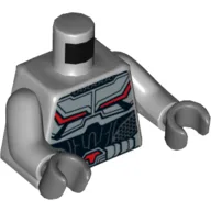 Torso Armor with Black and Red Lines on Chest and Silver Belt with Red Buckle Print, Light Bluish Gray Arms, Dark Bluish Gray Hands / Light Bluish Gray
