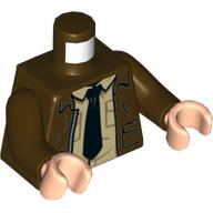 Lego Torso, Jacket, Tan Shirt, Black Tie print, Dark Brown Arms, Light Nougat Hands / Dark Brown