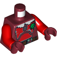 Lego Torso Armor with Red Plates, Holly and White Fur Collar Print, Red Arms, Dark Red Hands / Dark Red