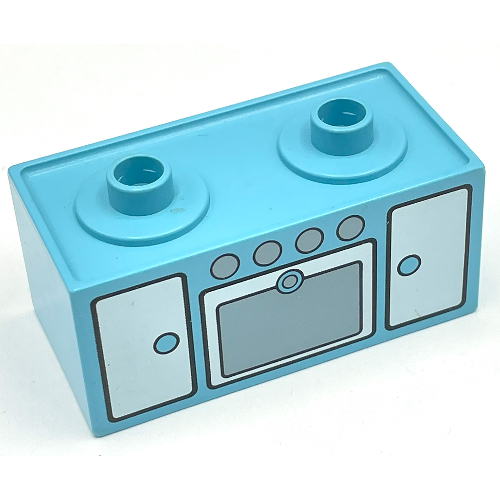 Lego Duplo Oven Range with 2 Top Studs and Doors Print / Maersk Blue
