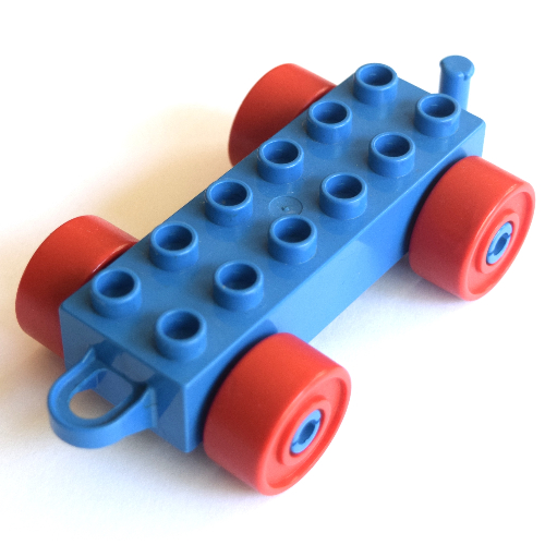 Lego Duplo Car Base 2 x 6 with Red Wheels and Old Style Closed Hitch End / Blue