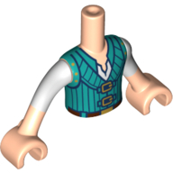 Lego Minidoll Torso Boy with Light Nougat Arms and Hands with White Shirt and Dark Turquoise Vest, Reddish Brown Belt Print / Light Nougat