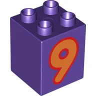 Duplo Brick 2 x 2 x 2 with Orange '9' Print / Dark Purple