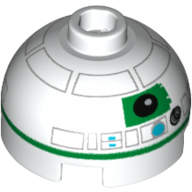 Lego Brick Round 2 x 2 Dome Top, Hollow Stud with Green R2 Astromech Droid Print