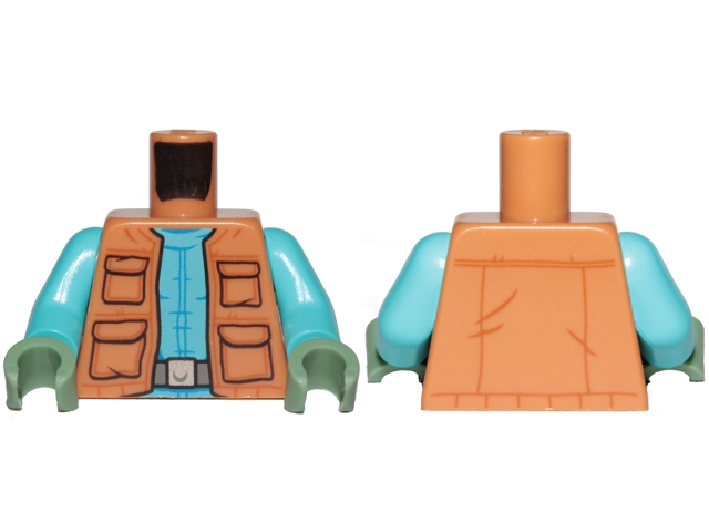 Lego Torso SW Vest with Pockets and Medium Blue Creased Shirt with Gray Belt Pattern / Medium Azure Arms / Sand Green Hands