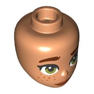 Lego Minidoll Head, Reddish Brown Eyebrows, Olive Green Eyes, Peach Lips, Closed Mouth, Freckles / Nougat