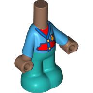 Lego Microdoll Body Pants Dark Turquoise with Dark Azure / Red Shirt print, Medium Brown Hand and Neck / Medium Brown