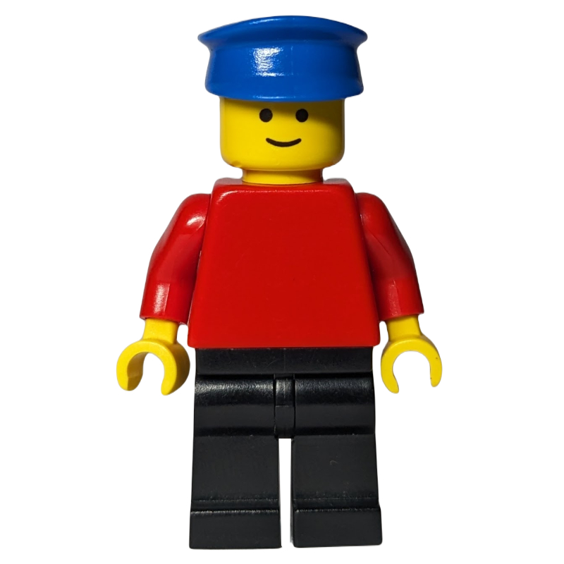 Lego Man, Plain Red Torso, Black Legs, Blue Hat