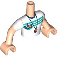 Lego Minidoll Torso Man with Whistle, Orange Tent, Dark Blue Trees, Dark Turquoise Sky, Ground print, Light Nougat Arms and Hands / Light Nougat