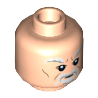 Lego Minifig Head Ki-Adi-Mundi, White and Grey Eyebrows, Mustache, and Beard Print [Hollow Stud] / Light Nougat
