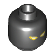 Lego Minifig Head Rogul, Dual Sided, Triangular White and Yellow Eyes / Triangular White and Bright Light Blue Eyes, Lightning Print [Hollow Stud] / Black