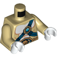 Lego Torso Bare Chest with Body Lines, Dark Blue Belts and Chi Orb Print, Tan Arms, White Hands / Tan