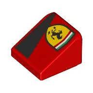 Brick Sloped 30° 1 x 1 x 2/3 with Ferrari Logo, Black Triangle Print / Red