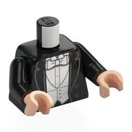 Torso, Suit, Jacket, White Vest, Shirt, Bow Tie Print, Black Arms, Light Nougat Hands / Black