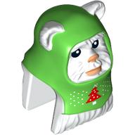 Lego Minifig Head Special, Ewok with Molded Bright Green Hood, Red Christmas Tree, Snowflakes print / White