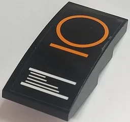 Slope, Curved 4 x 2 with Orange Circle and Orange and White Lines on Black Background Pattern (Sticker) - Set 70615