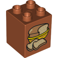 Lego Duplo Brick 2 x 2 x 2 with Loaf of Bread in Basket and 2 Slices Print / Dark Orange
