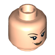 Lego Minifig Head Black Widow, Brown Eyebrows, Eyelashes, Light Brown Lips, Smile / Angry Print / Light Nougat