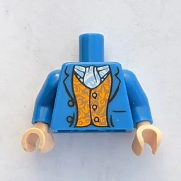 Torso Coat with Orange Vest, Buttons, White/Light Blue Scarf Print (Bilbo Baggins), Blue Arms, Light Nougat Hands / Blue