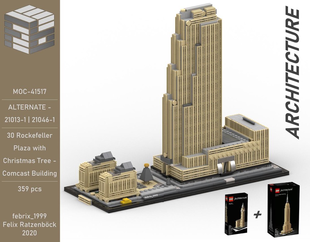 Lego Comcast Building - 30 Rockefeller Plaza with Christmas Tree Extention - 21046 | 21013 - Alternate