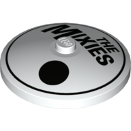 Lego Dish 4 x 4 Inverted [Radar] with Black Circle, Dot and 'THE MIXIES' Print / White