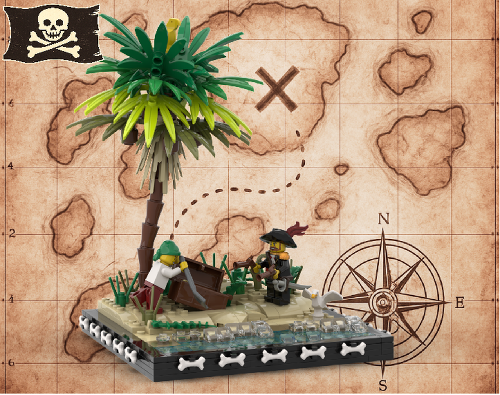 Lego Treasure Dig Scene - Pirates, Palm Tree & Buried Gold / Vignette #4 / 🎁 FREE DOWNLOAD