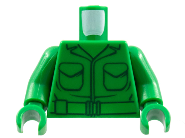 Lego Torso Army Jacket with Pockets and Belt Pattern / Green Arms / Green Hands