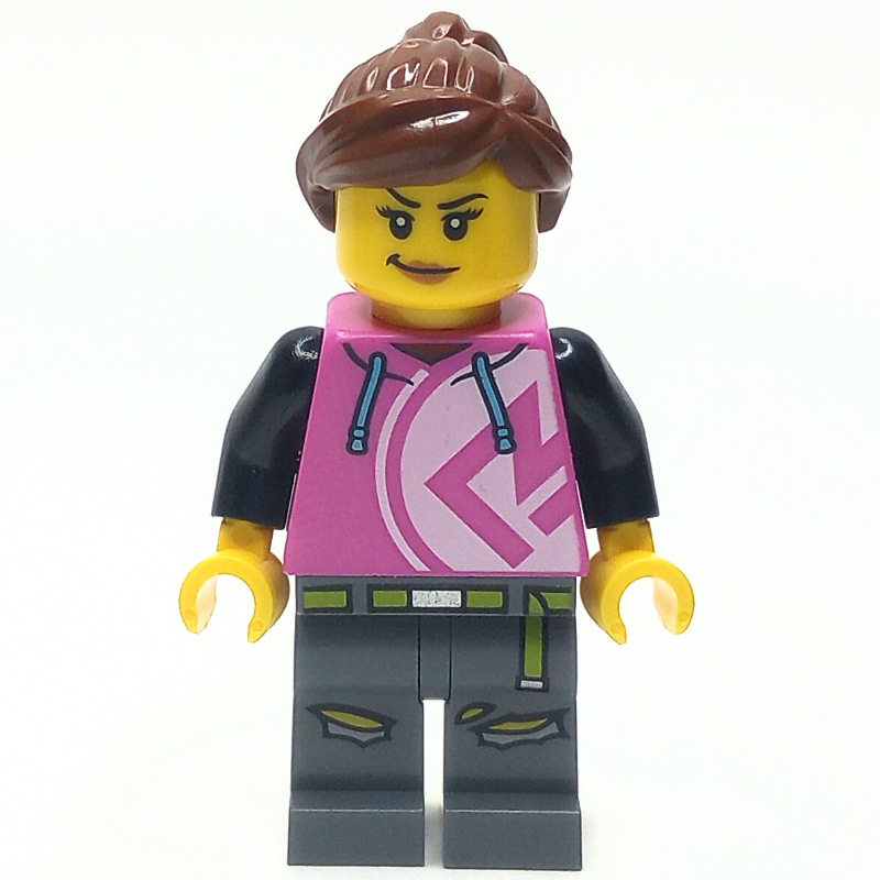 Lego Woman, Dark Pink Hoodie, Dark Bluish Gray Legs
