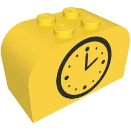 Brick Curved 2 x 4 x 2 Double with Clock Print / Yellow