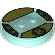 Function Brick Round 4 x 4 x 2/3 with 2 Studs and Green and Gold Lloyd Symbol and Asian Character Print / Trans-Light Blue