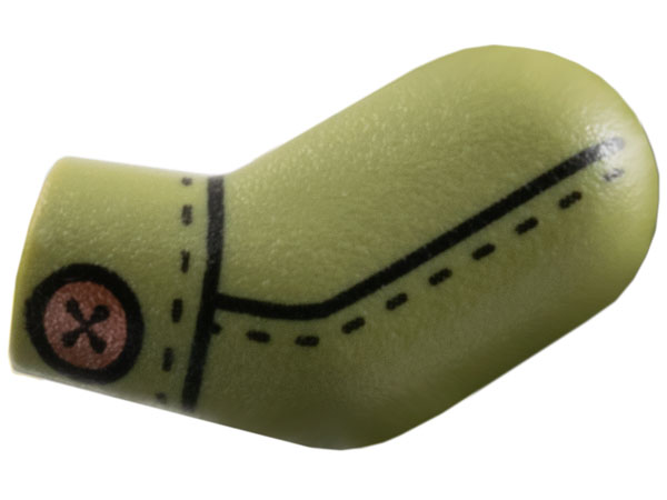 Lego Arm, Left with Black Seams and Stitches and Copper Button Pattern / Olive Green