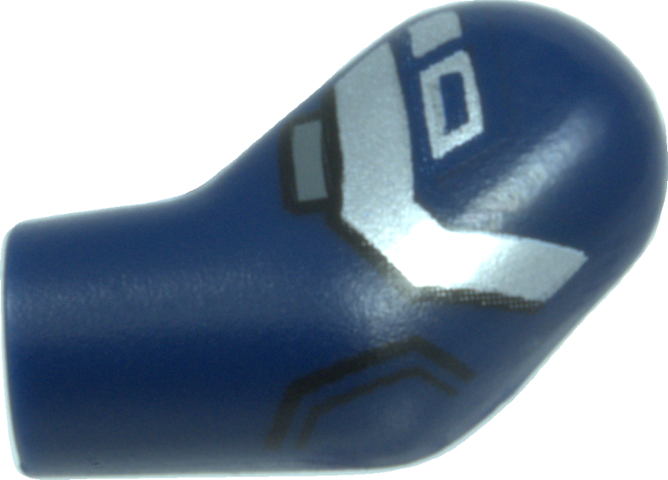 Lego Arm, Left with Silver Armor Plates, Dark Bluish Gray Rectangle, and Black Outlines Pattern