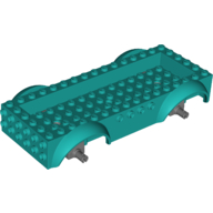 Lego Vehicle Base 8 x 16 with Wheel Arches, Front and Side Studs, and 4 x 14 Recessed Studded Section, 3 Holes, Dark Bluish Gray Wheel Clip Pins / Dark Turquoise