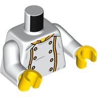 Lego Torso, Jacket, Bright Light Orange Trim, Gold Buttons, Dragon on Back print, White Arms, Yellow Hands / White