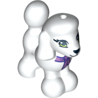 Lego Animal, Dog, Poodle with Purple Bow, Blue Eyes, Black Nose and Mouth Print / White