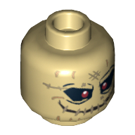Lego Minifig Head Scarecrow, Red Eyes and Stitched Mouth Print [Hollow Stud] / Tan