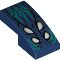 Brick Curved 2 x 1 No Studs with 4 White Eyes, Dark Turquoise Flames Print / Dark Blue
