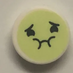 Tile Round 1 x 1 with Yellowish Green Queasy Face Print