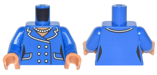 Lego Torso Batman Female Outline Suit with Lapels, Pockets, Buttons and Pearl Necklace Pattern / Blue Arms / Nougat Hands