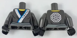 Torso Ninjago Female Robe with Ninjago Logogram 'WATER', Silver Medallion Pattern / Pearl Dark Gray Arms with Silver Elbow Pads Pattern / Black Hands