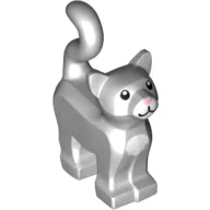Animal, Cat, Standing New Style with White Chest and Muzzle and Bright Pink Nose Print / Light Bluish Gray