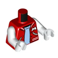 Torso, Letterman Jacket, Zipper Pockets, White 'M', Medium Blue Shirt Print, White Arms and Hands / Red