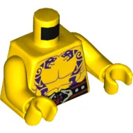 Torso, Bare Chest with Muscles and Purple Snake Tattoos, Belt with Snake Heads Buckle Print, Yellow Arms and Hands / Yellow