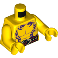 Lego Torso Bare Chest with Muscles and Purple Snake Tattoos, Belt with Snake Heads Buckle Print, Yellow Arms and Hands / Yellow