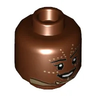 Minifig Head Shuri, Tan Dots, Eyelashes, Smile / Serious Print / Reddish Brown
