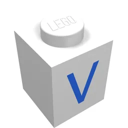 Brick 1 x 1 with Blue V Print / White