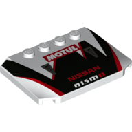 Lego Brick Wedged, Curved Triple 4 x 6 x 2/3 with 4 Studs and Black/Red Markings, 'MOTUL', 'NISSAN', 'NISMO' / White