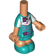 Lego Microdoll Body Short Dress Dark Turquoise with White Shirt print, Nougat Arms and Legs / Nougat