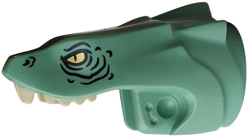 Lego Serpent Basilisk Head with Gold Eyes, Black Wrinkles and Nostrils, Tan Teeth Pattern