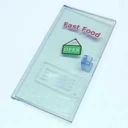 Door 1 x 4 1/2 x 6 with Fast Food Print / Trans-Medium Blue
